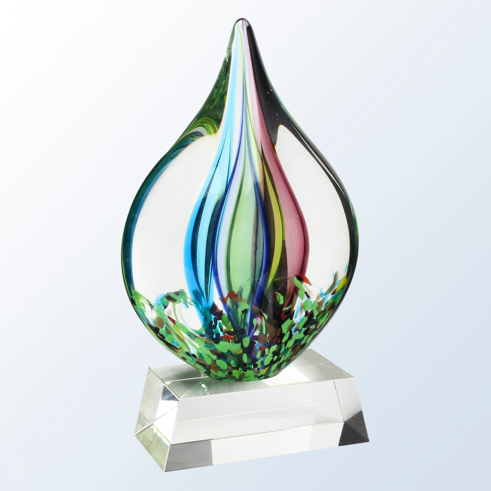 Coral Art Glass Award With Clear Base By The Recognition Source   G1809C 1024x1024 