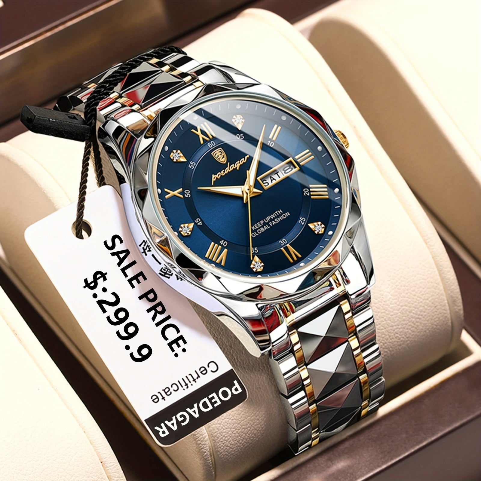 POEDAGAR Waterproof Luminous Calendar Men's Quartz Watch Stainless Steel Wrist Watch, Ideal choice for Gifts