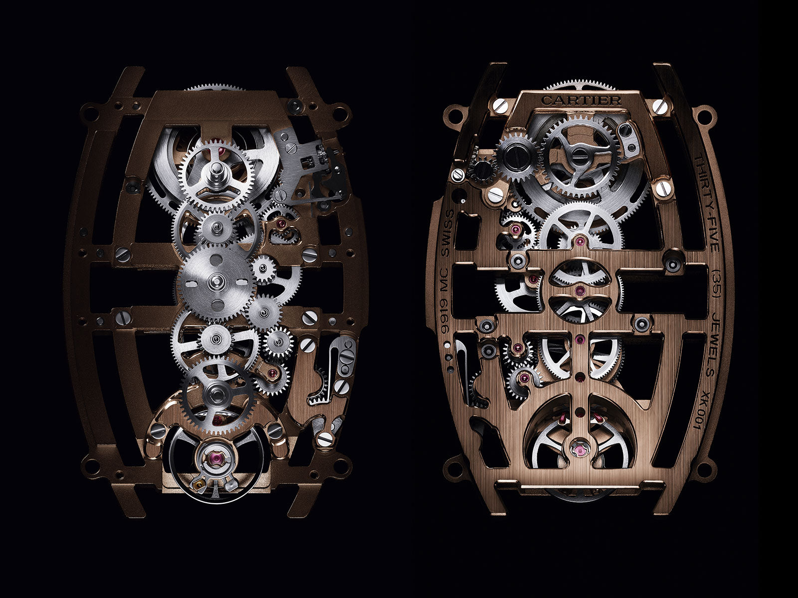 2018 Cartier Privé collection launched the dual time skeleton version of the Tonneau movement Cal.9919MC