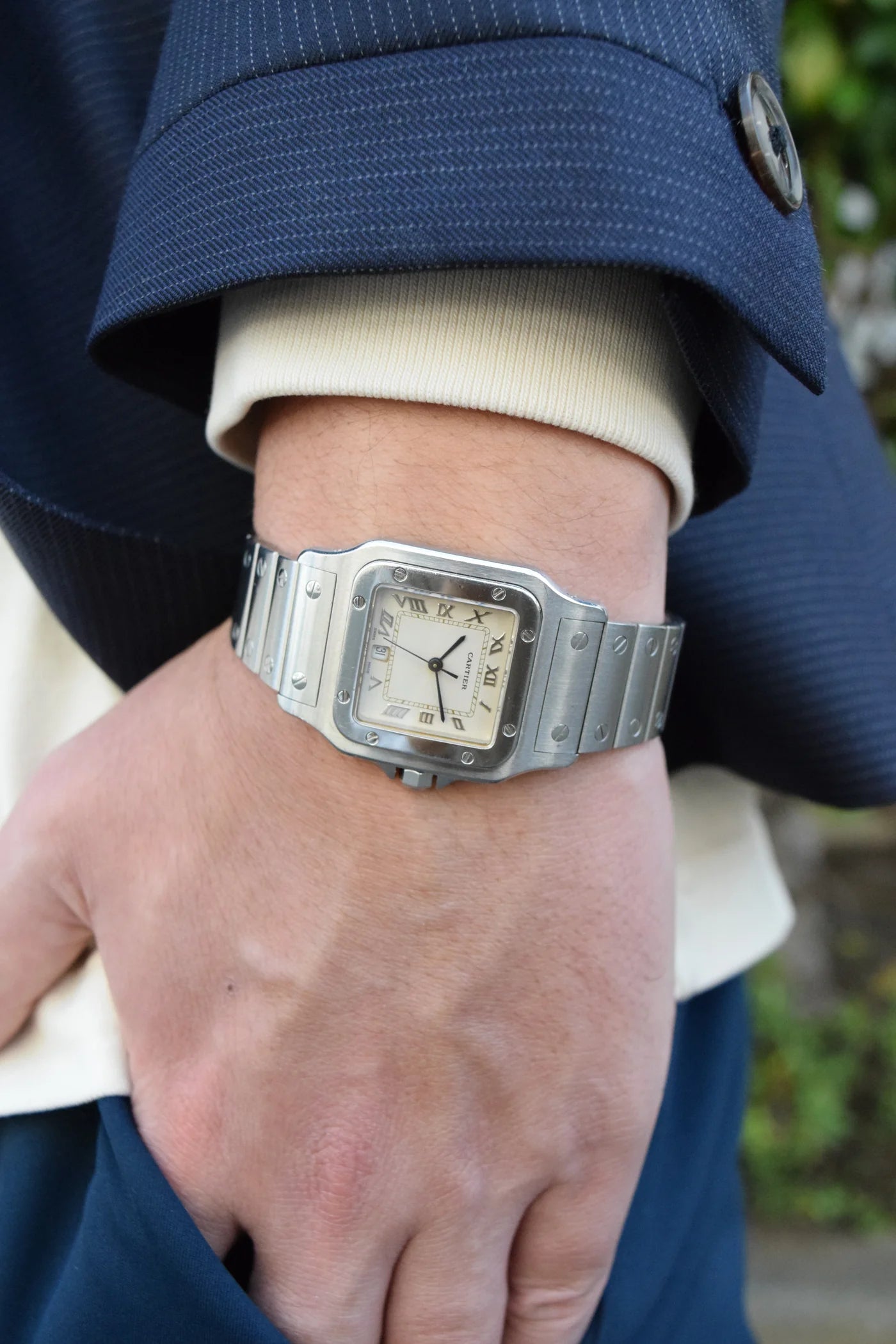 Scenes of wearing the Cartier Santos Galbe watch