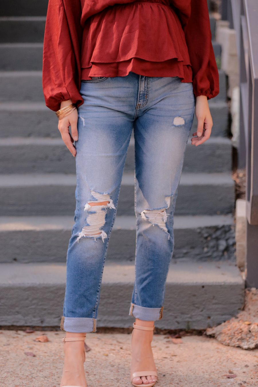 Jen White Distressed Denim Jeans