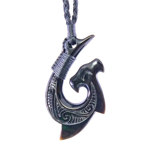 Hawaiian Hammerhead Fish Hook Necklace - Earthbound Pacific Solid Tan/Beige / Aged Look Bone