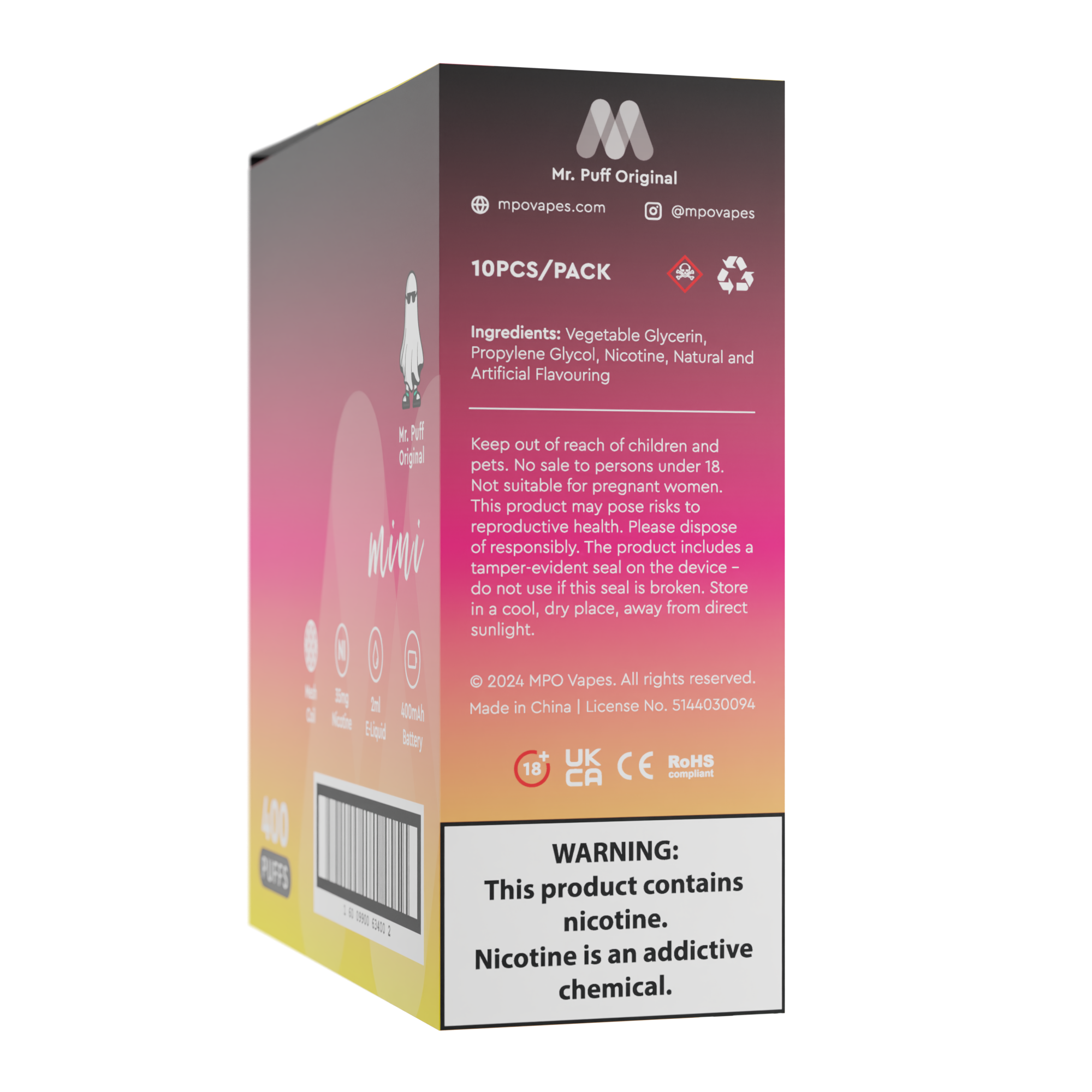 Mini (400 Puffs) - Banana Strawberry (10 Pack)