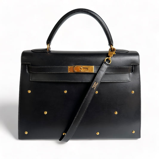 Hermes Kelly Vintage Bag 28cm Tricolor Box Leather Gold Plated