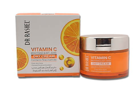 Dr Rashel Vitamin C Day Cream: anti-ageing moisturising day cream with collagen gives you skin a burst of energy This creamy daily moisturiser is a powerhouse antioxidant known for brightening skin tone and diminishing signs of sun damage like dark spots, sun spots, age spots, and hyperpigmentation, vitamin c is known to boost skin's natural sun protection, refines skin texture and fade the look of fine lines and wrinkles, giving skin a radiant, healthy and glowing appearance.
