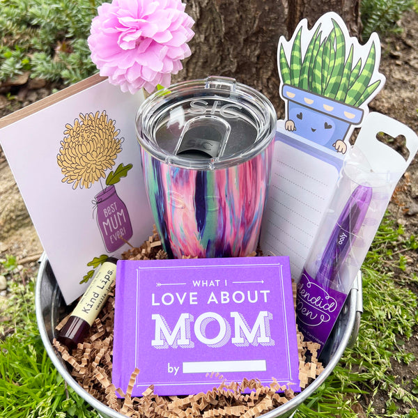 Mother's Day Gift Basket with notepad, flower pen, chapstick, etc - The Imagination Spot 