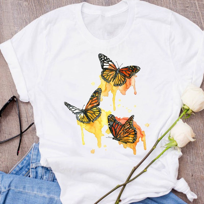 Butterfly Fox Print Short Sleeved Round Neck Loose T Shirt | eBay