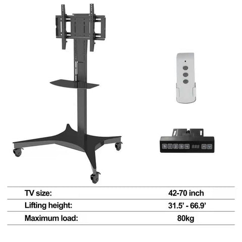 Mobile Motorized TV Lift Floor Stands Rolling TV Carts With Wheels and Shelves - MackTechBiz