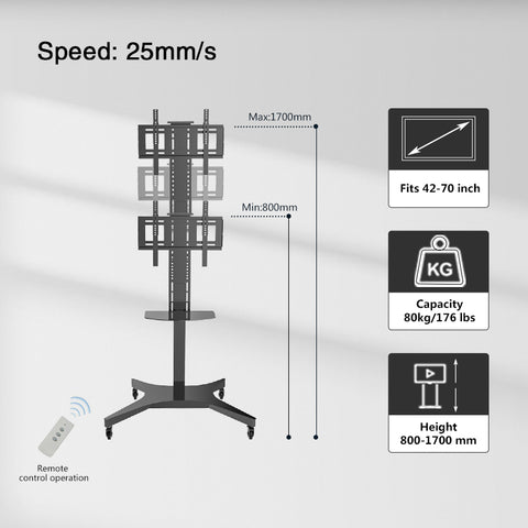 Mobile Motorized TV Lift Floor Stands Rolling TV Carts With Wheels and Shelves - MackTechBiz