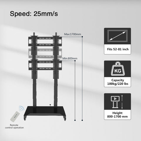 Industrial Double Column Mobile Motorized TV Lift Floor Stands Rolling TV Carts With Wheels  - MackTechBiz