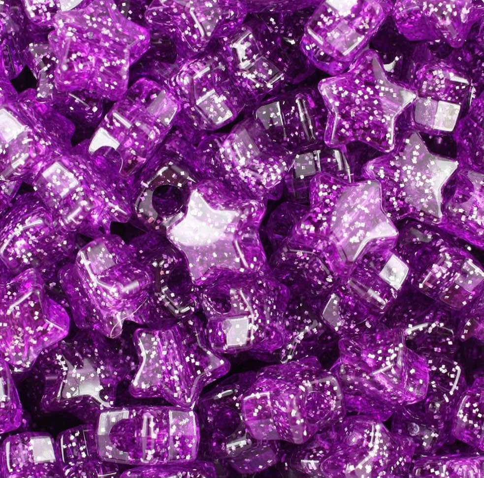 Riceshoot 2400 Pcs Star Moon Beads Seed Glass Beads Bulk Purple Pony Beads  Star Beads Colored Beads for Bracelets Glitter Top Drilled for Jewelry