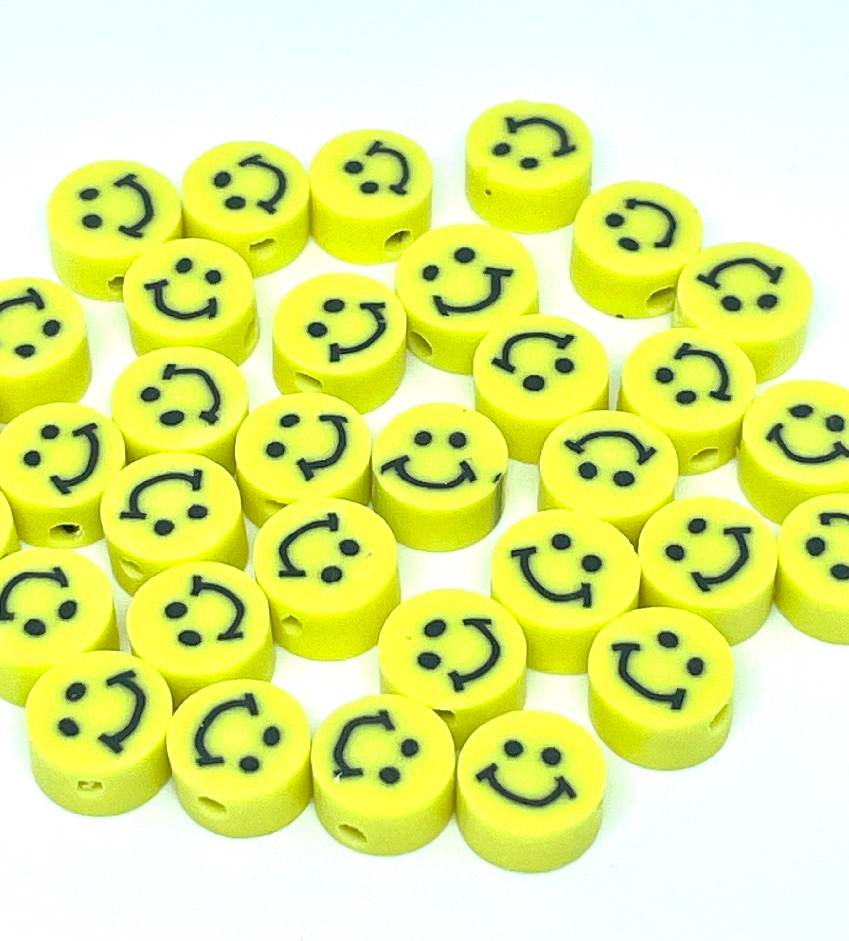 Yellow Smiley Face Themed Polymer Clay Beads (5x3mm, Hole: 1mm