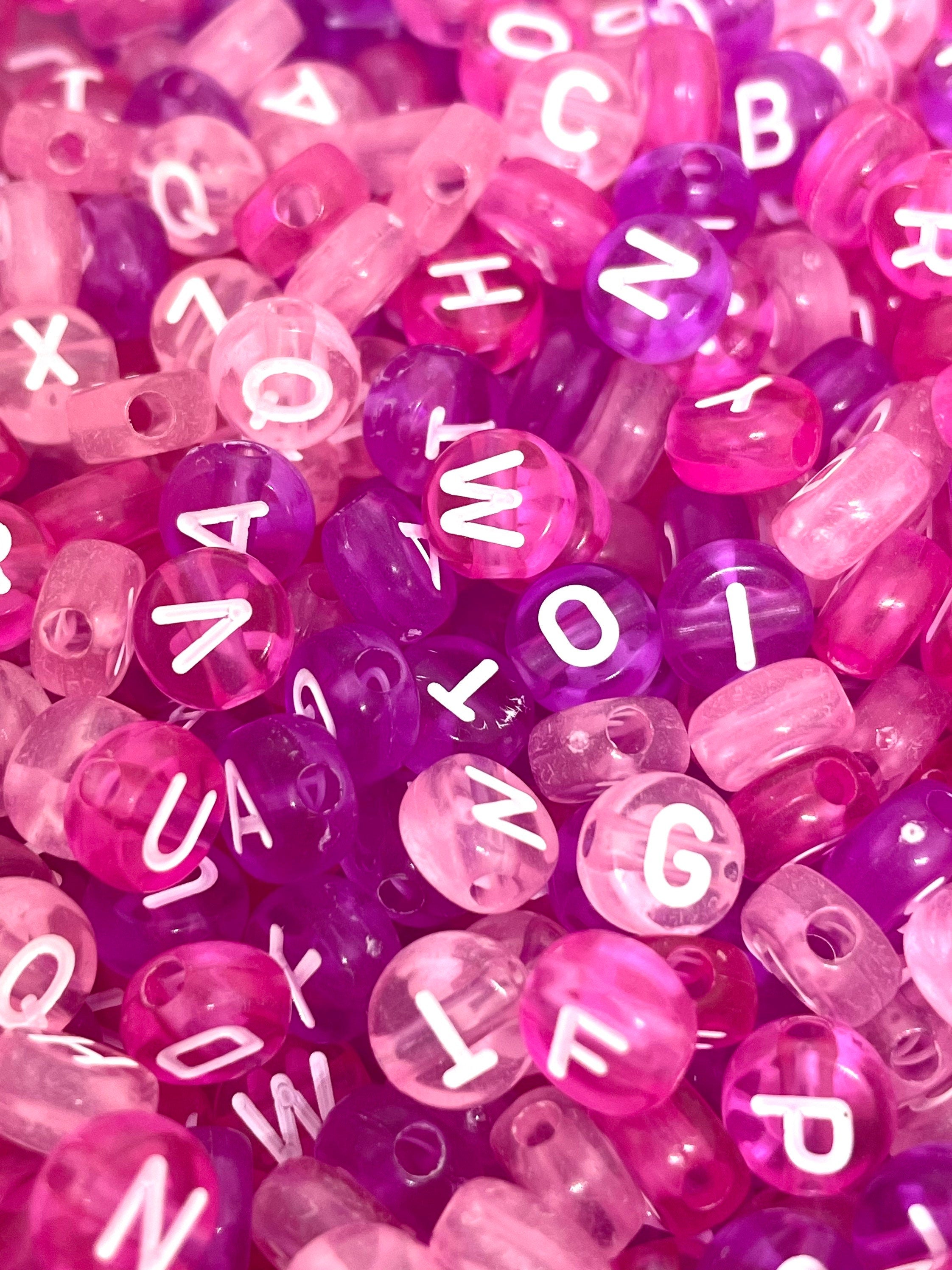 Cute Purple and Pink Letter Bead Mix, Pink Alphabet Beads for