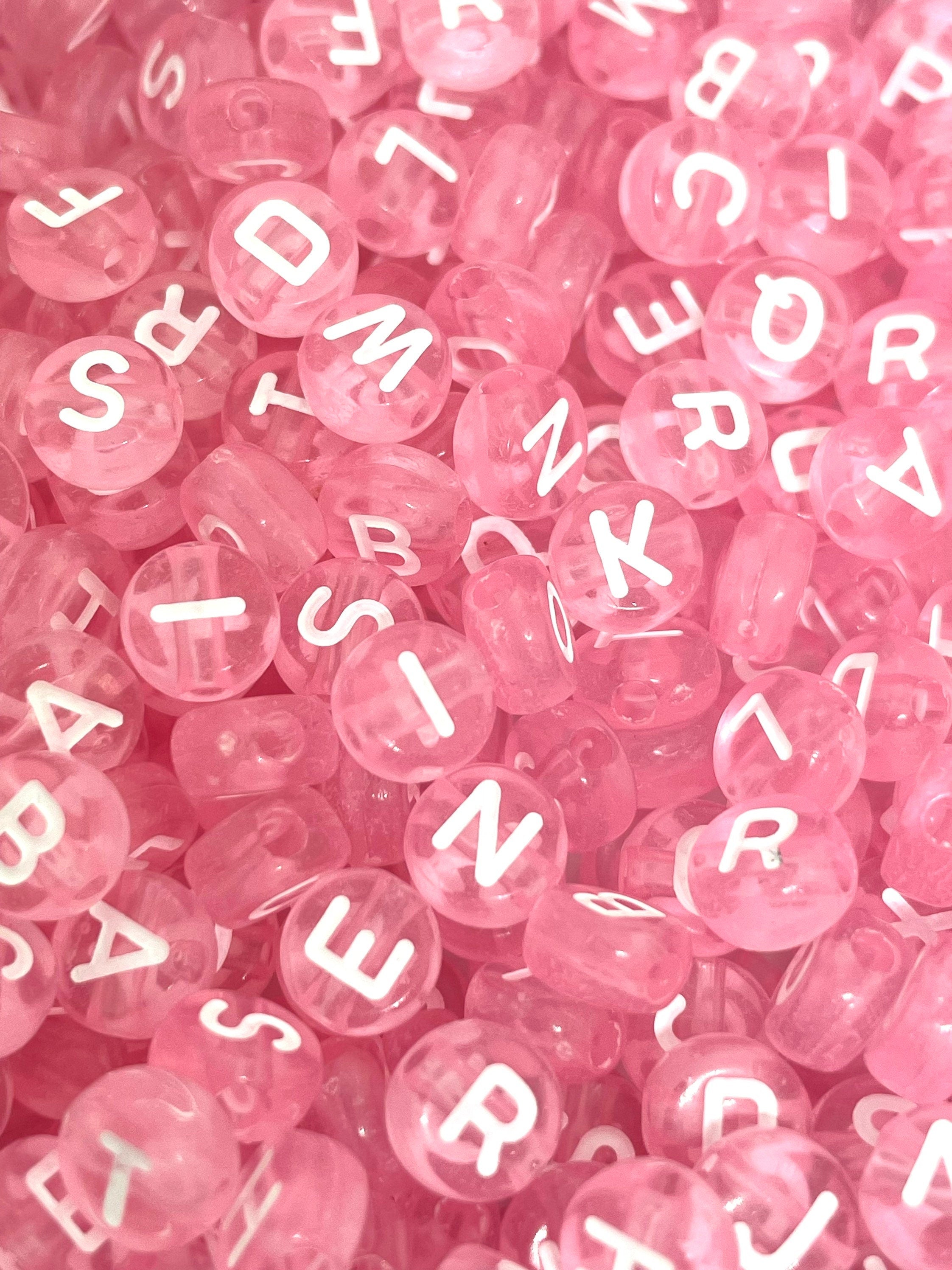 Light Pink Letter Beads, Heart Alphabet Beads, Name Beads for Custom B