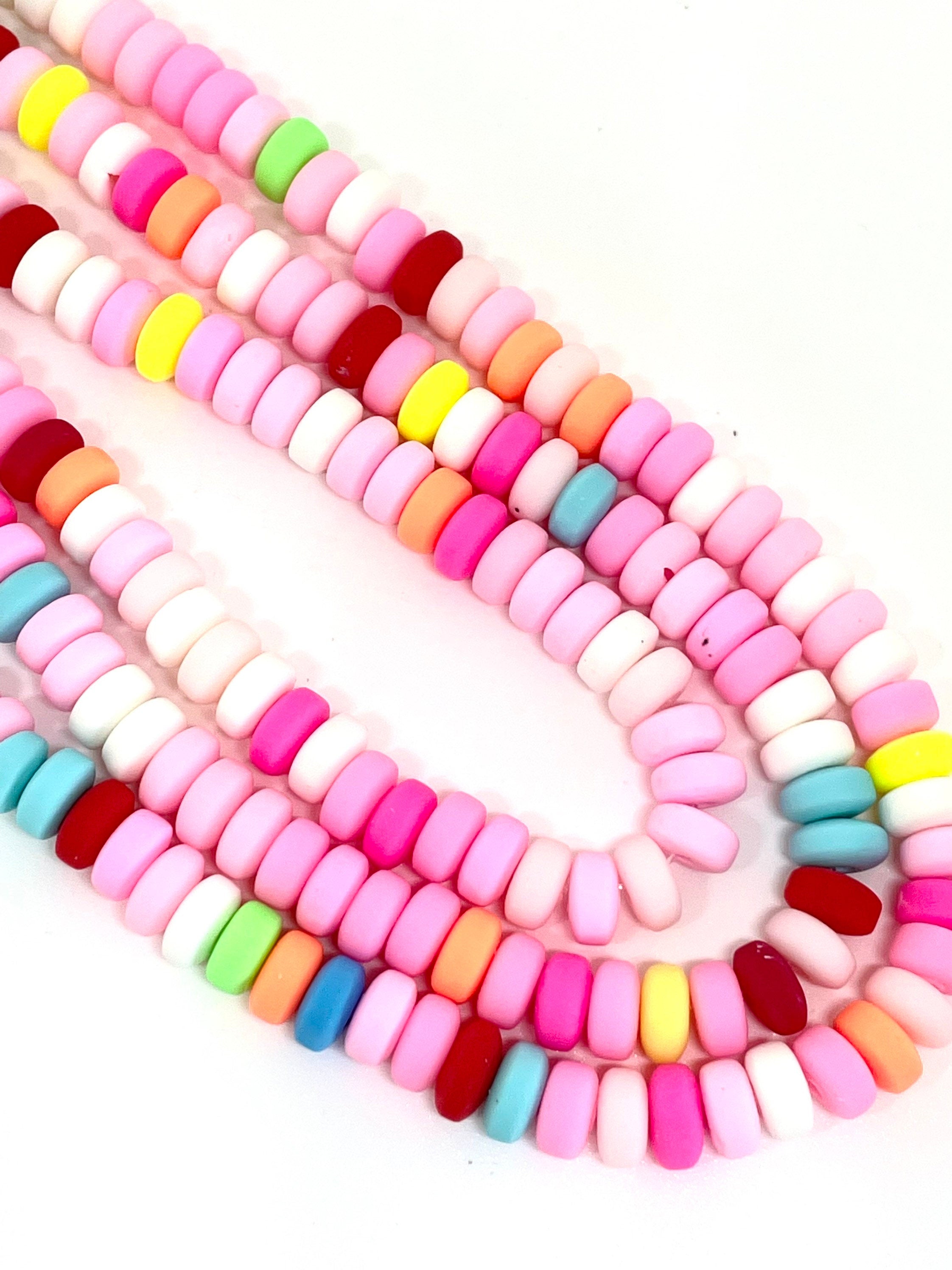 6mm Bright Rainbow Peppermint Swirl Candy Heishi Beads - Fun Clay Bead