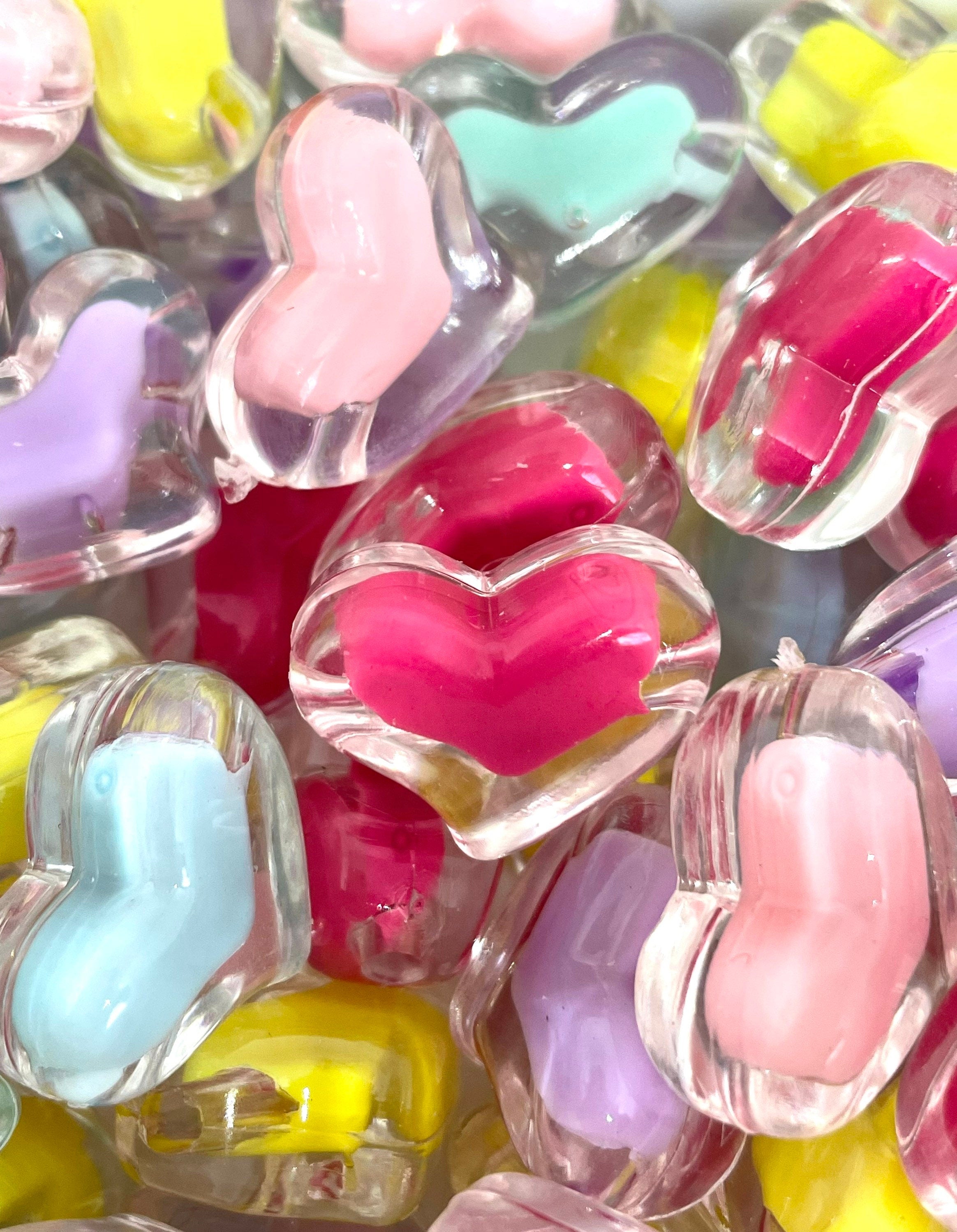 25 Mixed Color Transparent Acrylic Puffy Heart Beads Charms 22mm Love beads