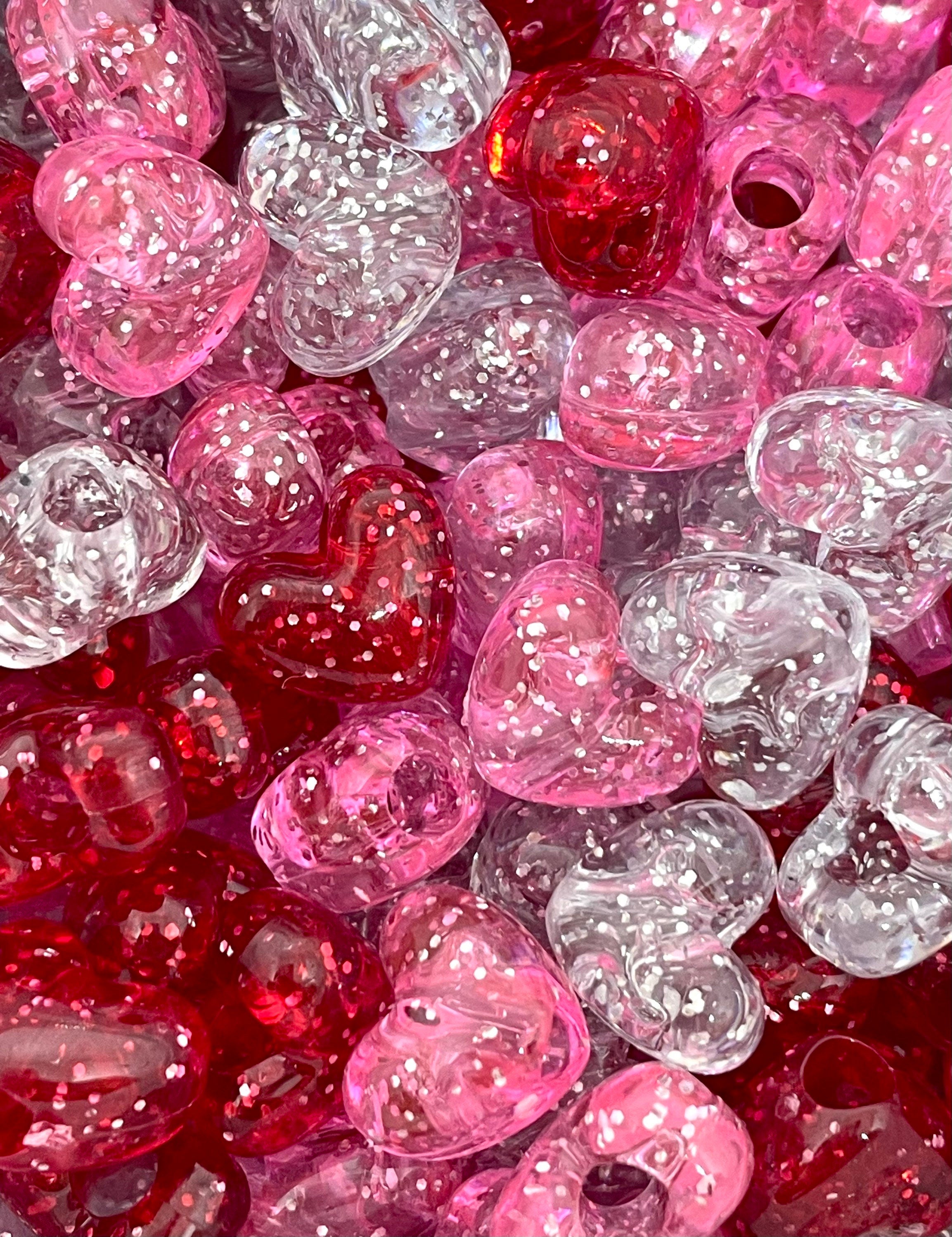 Watermelon Heart Bead Set, Glitter Heart Beads, Bright Colored Summer  Beads, Fun Beads