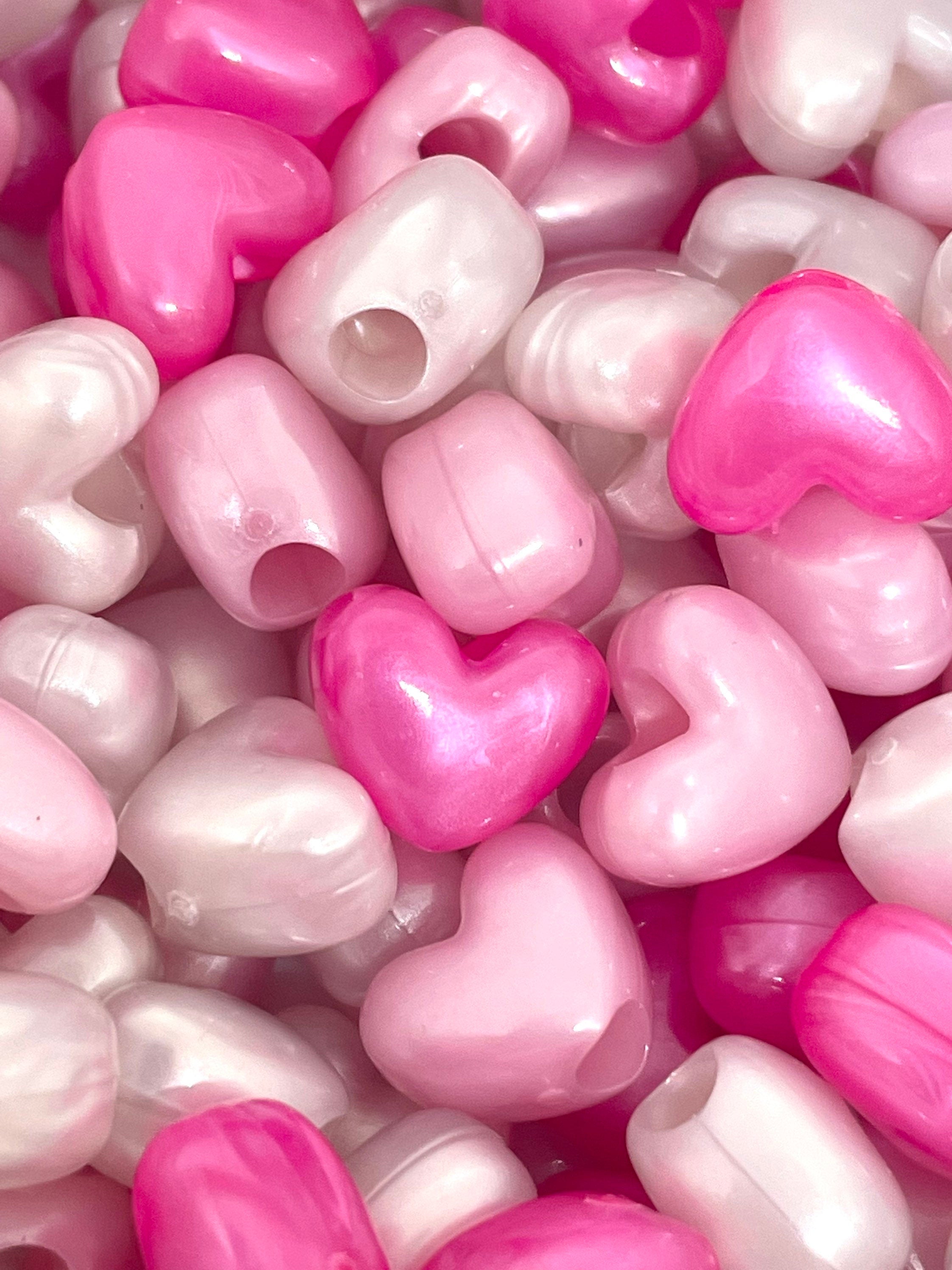 Cute Pearl Pink Heart Bead Assortment, Heart Bead Set for Valentine's Day,  Valentines Day Beads for Jewelry Making, Pink Beads