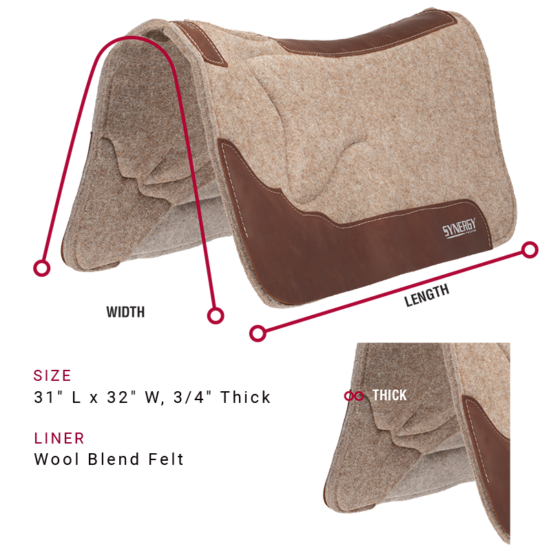 Synergy Contoured Performance Wool Blend Felt Saddle Pad - 31x32 - 3/4 Thick