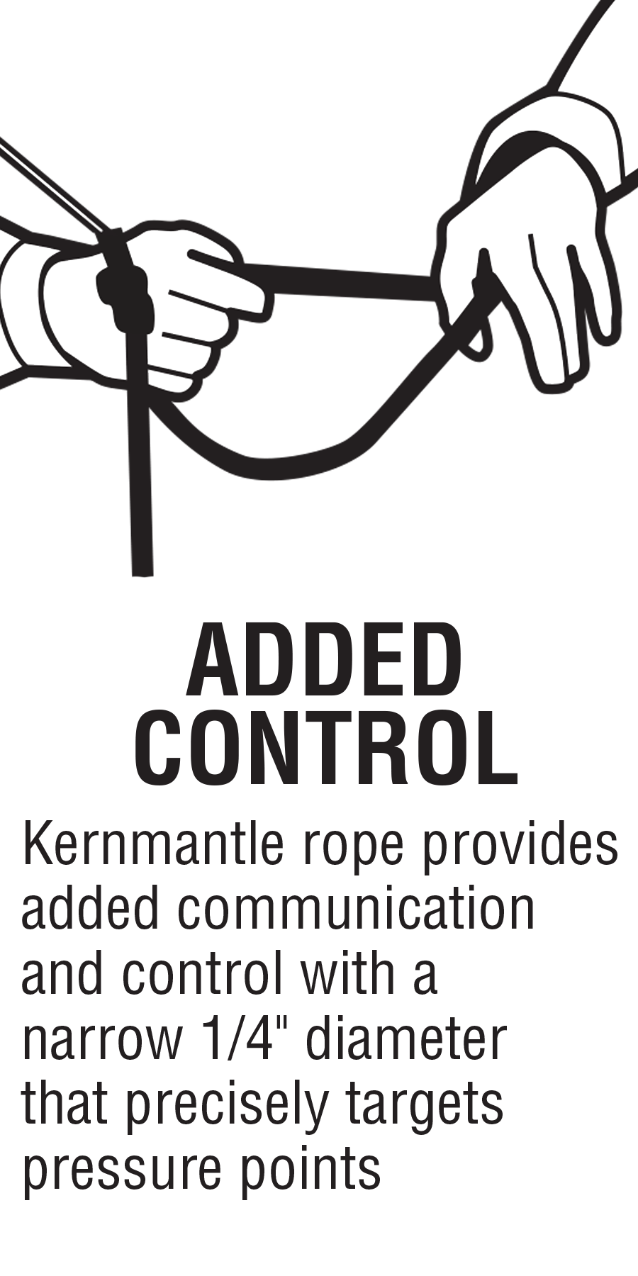 Kernmantle rope provides added communication and control with a narrow 1/4 inch diameter that precisely targets pressure points