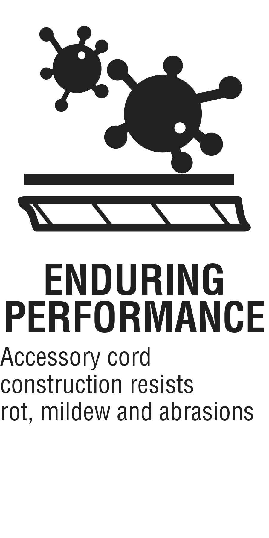 Accessory cord construction resists rot, mildew and abrasions