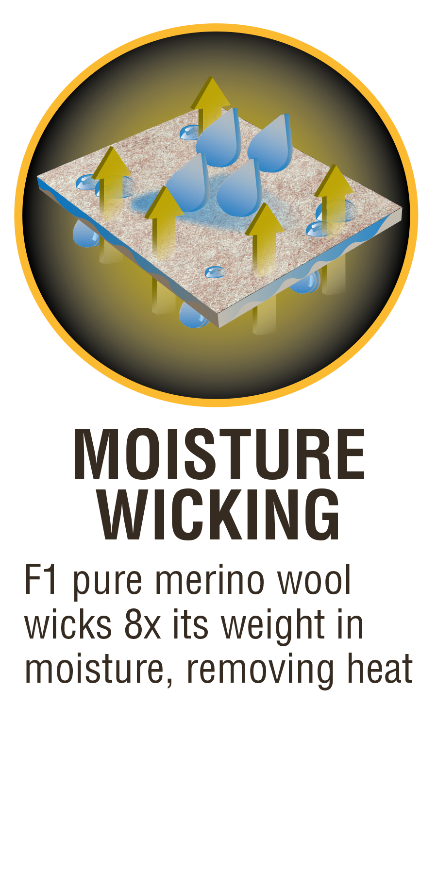Moisture Wicking F1 pure merino wool wicks 8 times its weight in moisture, removing heat