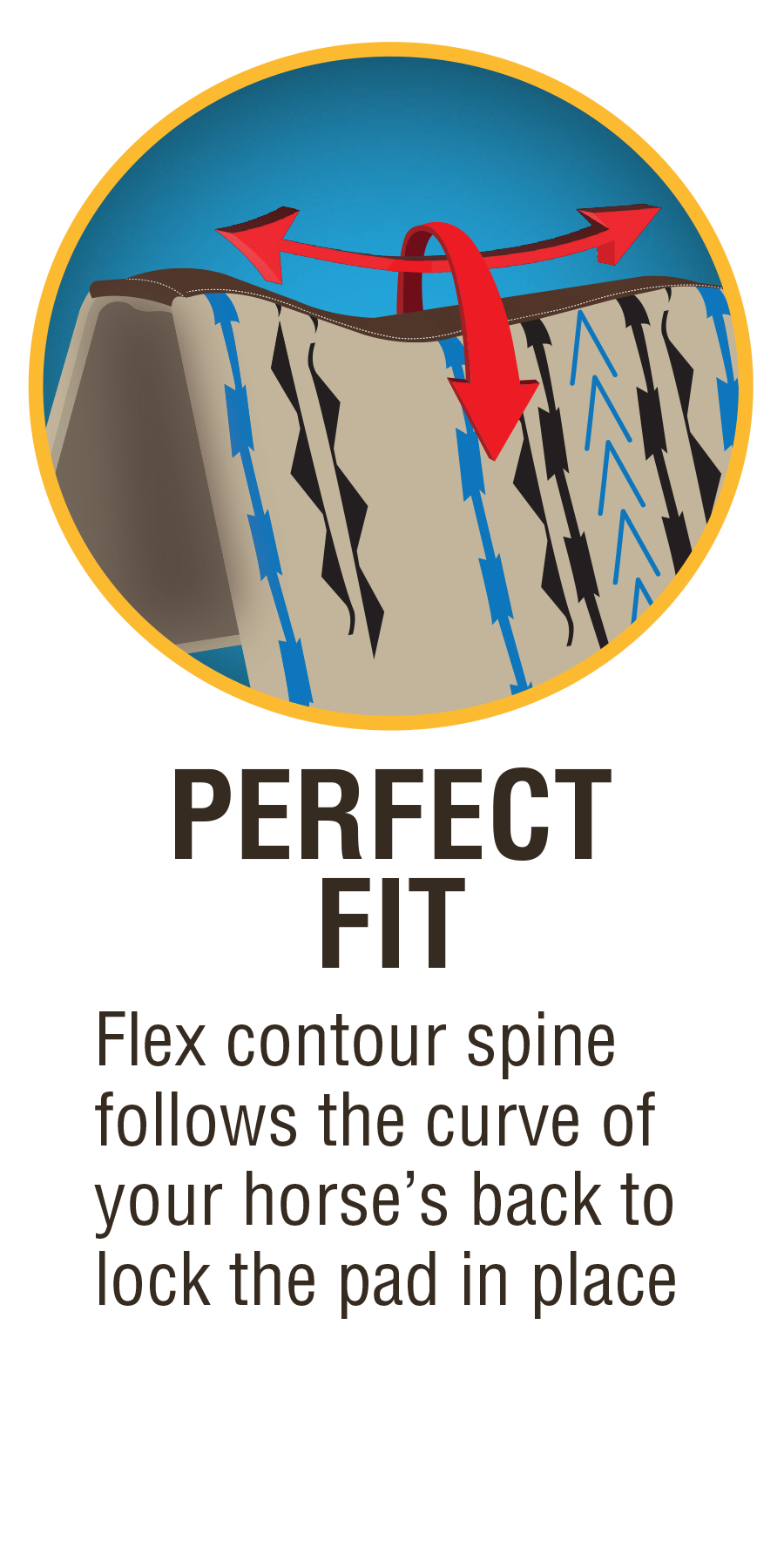 Perfect Fit Flex contour spine follows the curve of your horse’s back to lock the pad in place