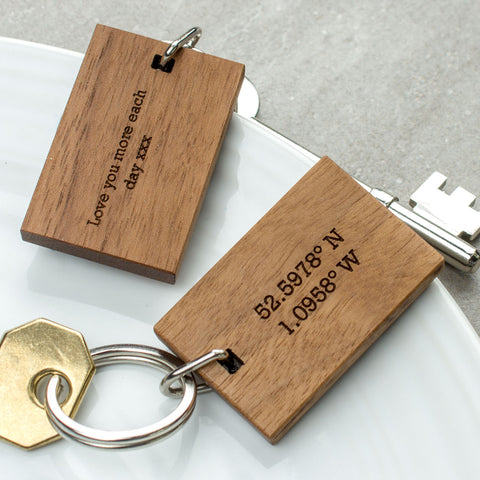 Personalised wooden coordinate keyring - Create Gift Love - 2015 design