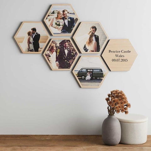  Personalised Photo Wooden Hexagon Wall Art Set - Create Gift Love