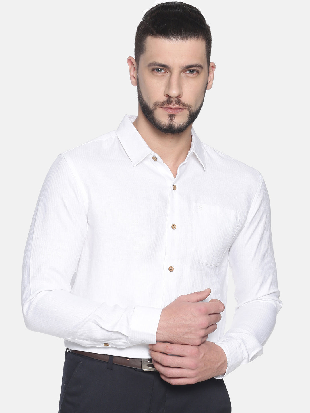 Herringbone White Formal Full Sleeves Hemp Shirt | Ecentric