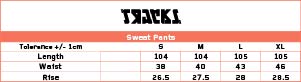 Size chart sweat pants