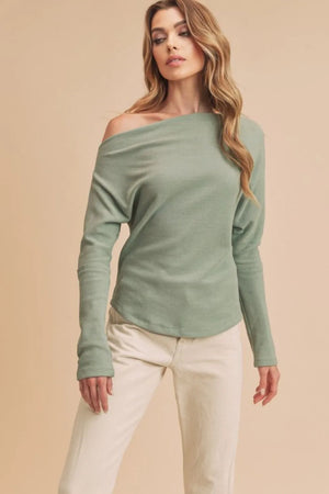 Aemi + Co One Shoulder Long Sleeve Knit Top - KOKO Direct