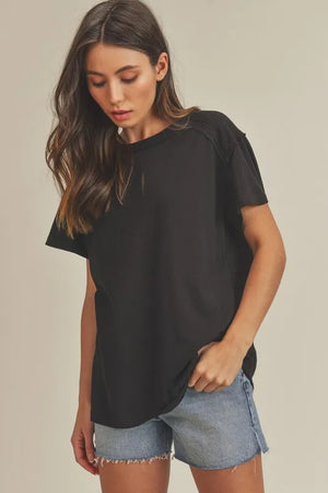 Aemi + Co Exposed Seam Round Neck Short Sleeve T-Shirt - KOKO Direct