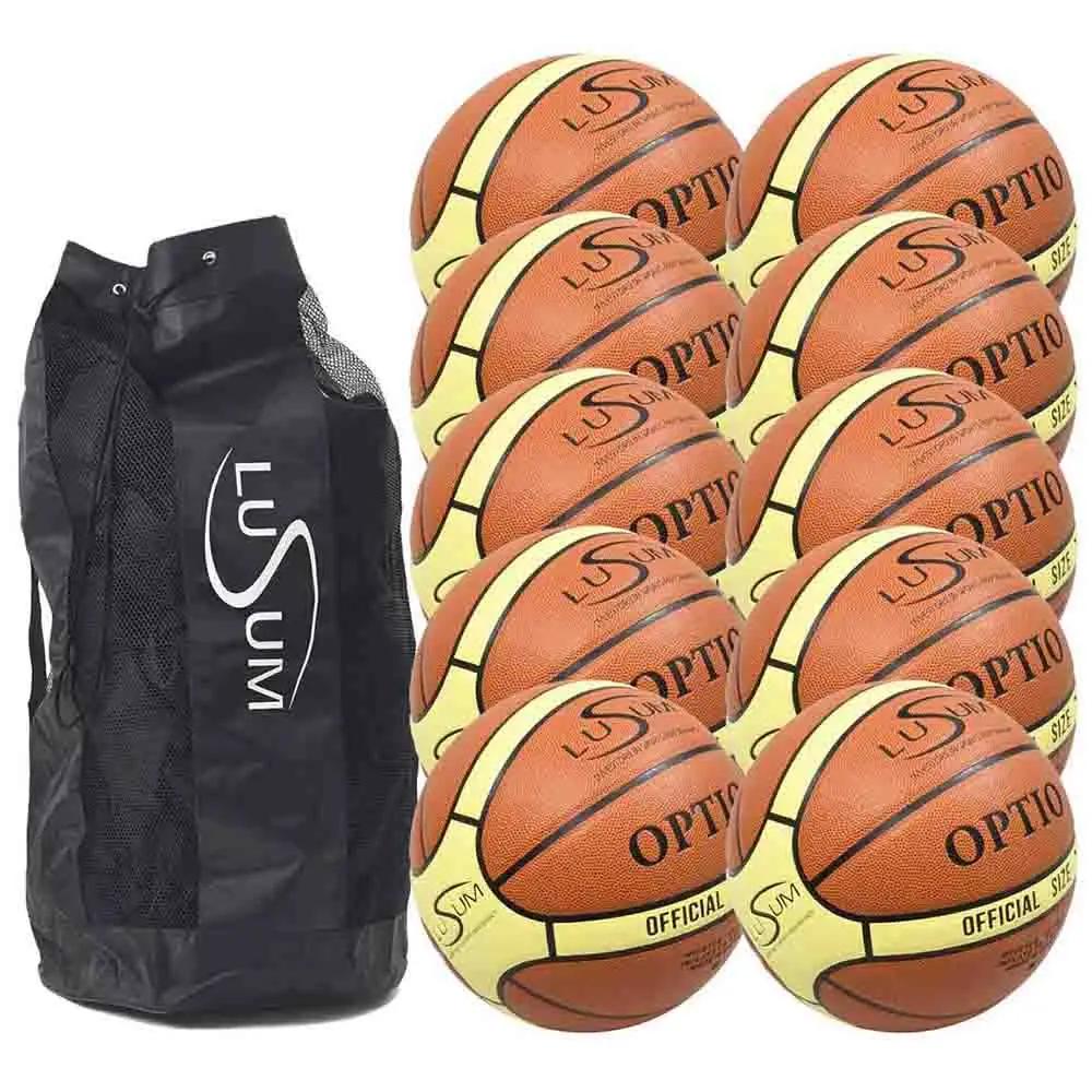 10 x Lusum Optio Leather Basketballs and Bag - Sports Ball Shop product image