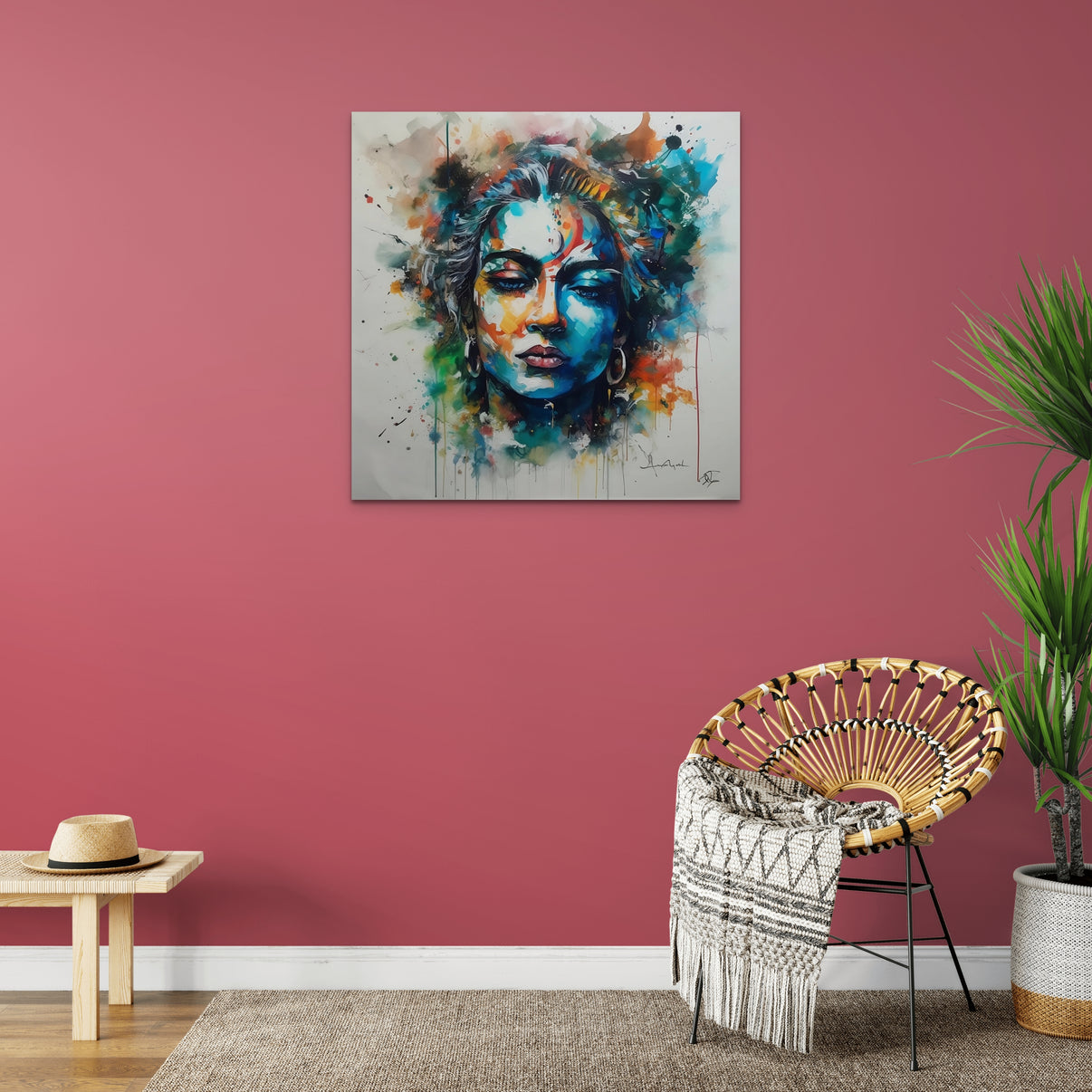 Krishna's Chromatic Abstraction: A Vibrant Portrait Print of the Divin