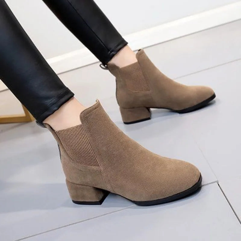 Naohailian Elegant with Medium Heels Women's Ankle Boots Black Short Shoes for Woman Chelsea Booties Suede High Quality Y2k Boot