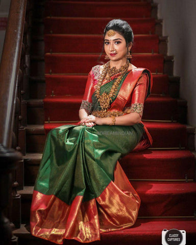 red and green saree