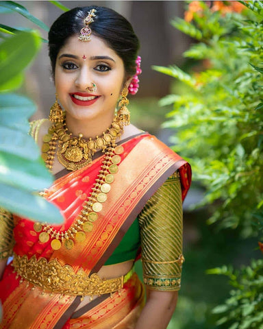 red and green saree