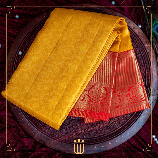 Bright yellow pure silk zari weaved saree in red & gold border-SR5809 -  mirraw test - 287538