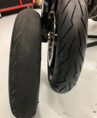 Motorcycle tire wear vs new tire