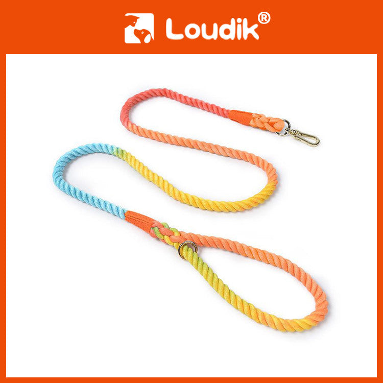 Rainbow Cotton Dog Leash and Collar