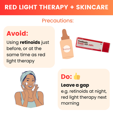 Red light therapy skincare routine. Avoid applying sunscreen before red light therapy