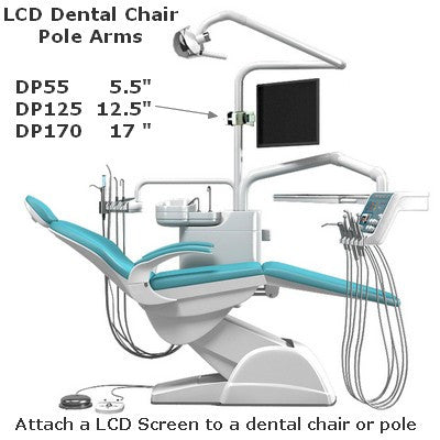 Monitor Pole Arm for dental Chairs; 17" long adjustable clamp on in seconds