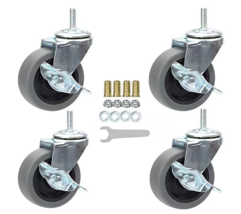 Set of (4)  3" Casters with metric stem M8 x 25 mm x 1.25 pitch