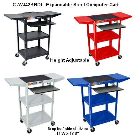 C Avj42kbdl 24 Adjustable Sit Stand Steel Computer Cart
