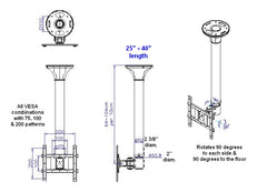 D254180-176 TV Monitor ceiling mount that can tilt 90 degrees and  face 100% to the floor