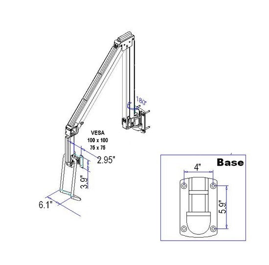 Extra Long 63" Monitor TV Wall Hospital Arm. Watch TV in bed with long reach over the bed monitor TV wall arm.DW630W_Hospital-long-reach-monitor-wall-arm-over the bed