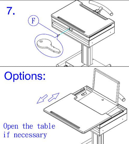 DMED1 laptop cart with sliding tabletop and security (locable) drawer for laptop