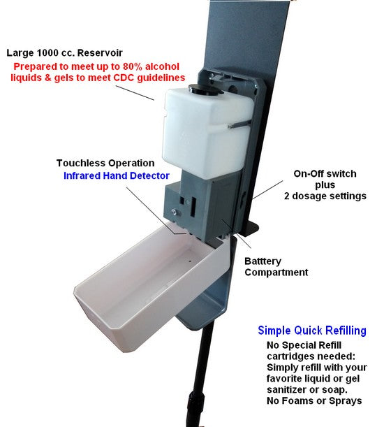 Hand Sanitizer Floor Stand. Autiomatic Floor Stand Dispenser for hand Sanitizer & Soap. touchless hand Sanitizer Station. Commercial Floor Hand Sanitizer Stand for Restaurants, Churches, Schools, Lobbies