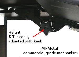 Universal ergonomic keyboard shelf with mouse tray for table with tilt and height adjustment